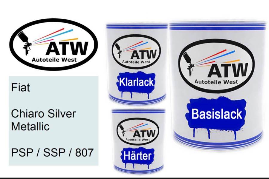 Fiat, Chiaro Silver Metallic, PSP / SSP / 807: 1L Lackdose + 1L Klarlack + 500ml Härter - Set, von ATW Autoteile West.